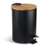 Metal stainless steel kitchen waste bin with bamboo lid 5L